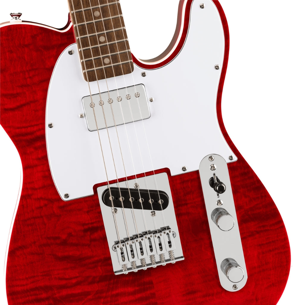 Squier - Affinity Series Telecaster SH Flame Maple Top and Laurel Fingerboard with White Pickguard - Crimson Red Transparent