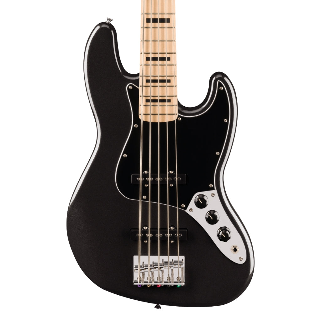 Squier - Affinity Series Active Jazz Bass V with Maple Fingerboard and Black Pickguard - Black Metallic