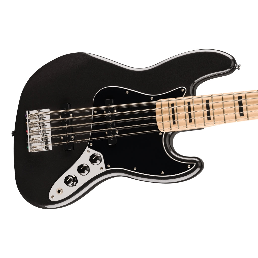 Squier - Affinity Series Active Jazz Bass V with Maple Fingerboard and Black Pickguard - Black Metallic