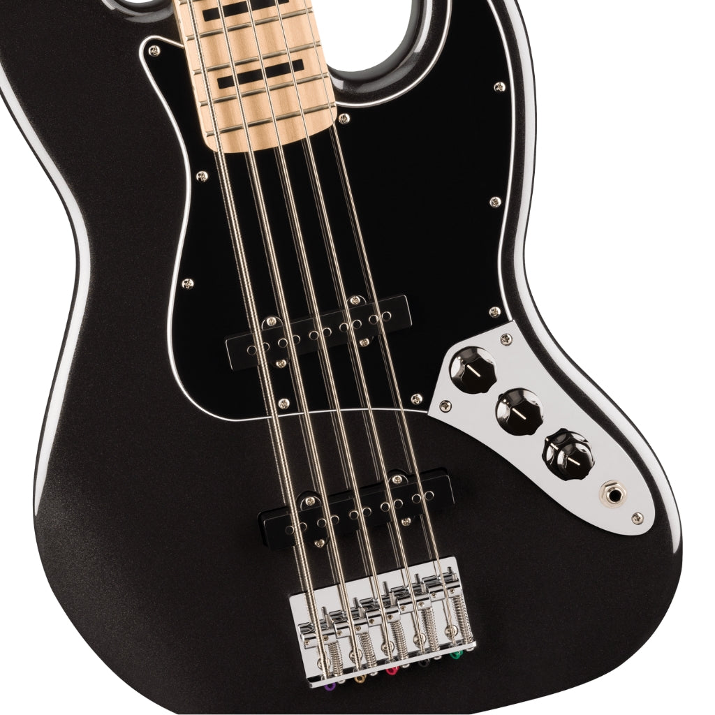 Squier - Affinity Series Active Jazz Bass V with Maple Fingerboard and Black Pickguard - Black Metallic