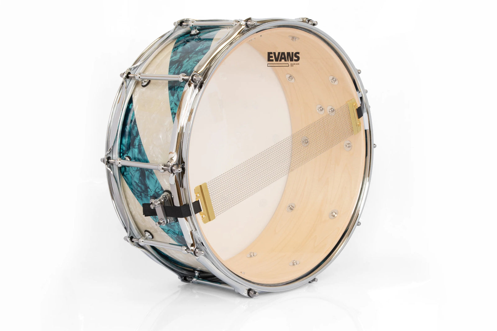 SJC Custom Drums USA Custom Snare Drum 6 x 14-inch - Barbershop Aged White Pearl/Turquoise Pearl