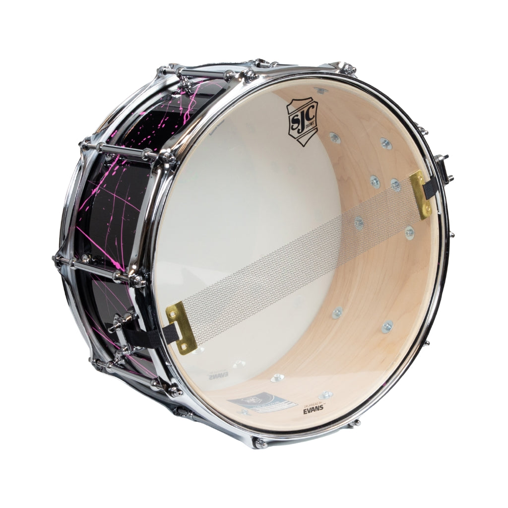 SJC Custom Drums - Navigator Snare Drum - 6.5 inches x 14 inches, Black with Pink Splatter