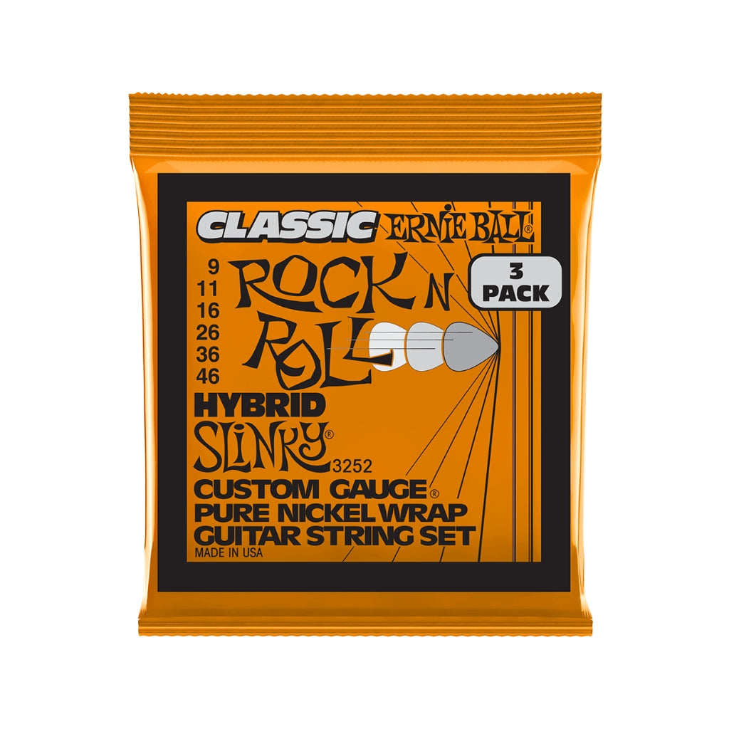 Ernie Ball Hybrid Slinky Classic Rock N Roll Pure Nickel 9-46 Electric Guitar Strings - 3 Pack