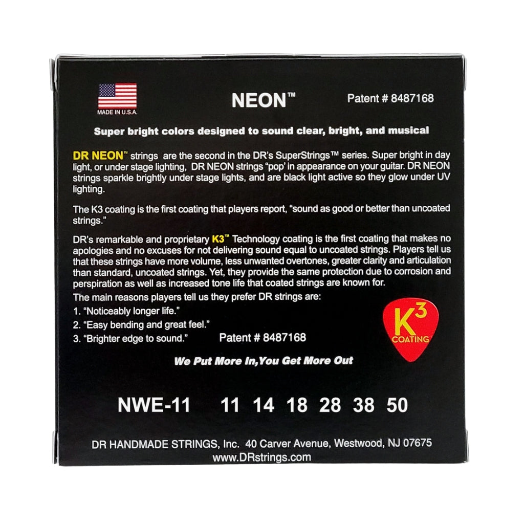 DR - Hi-Def Neon White K3 Coated Electric Guitar Strings – Heavy 11-50