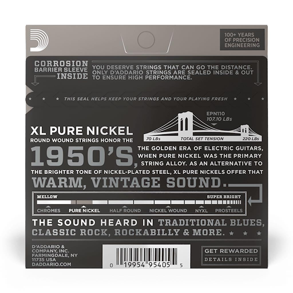 D'Addario - EPN110 - Pure Nickel Regular Light 10-45 - Electric Guitar Strings