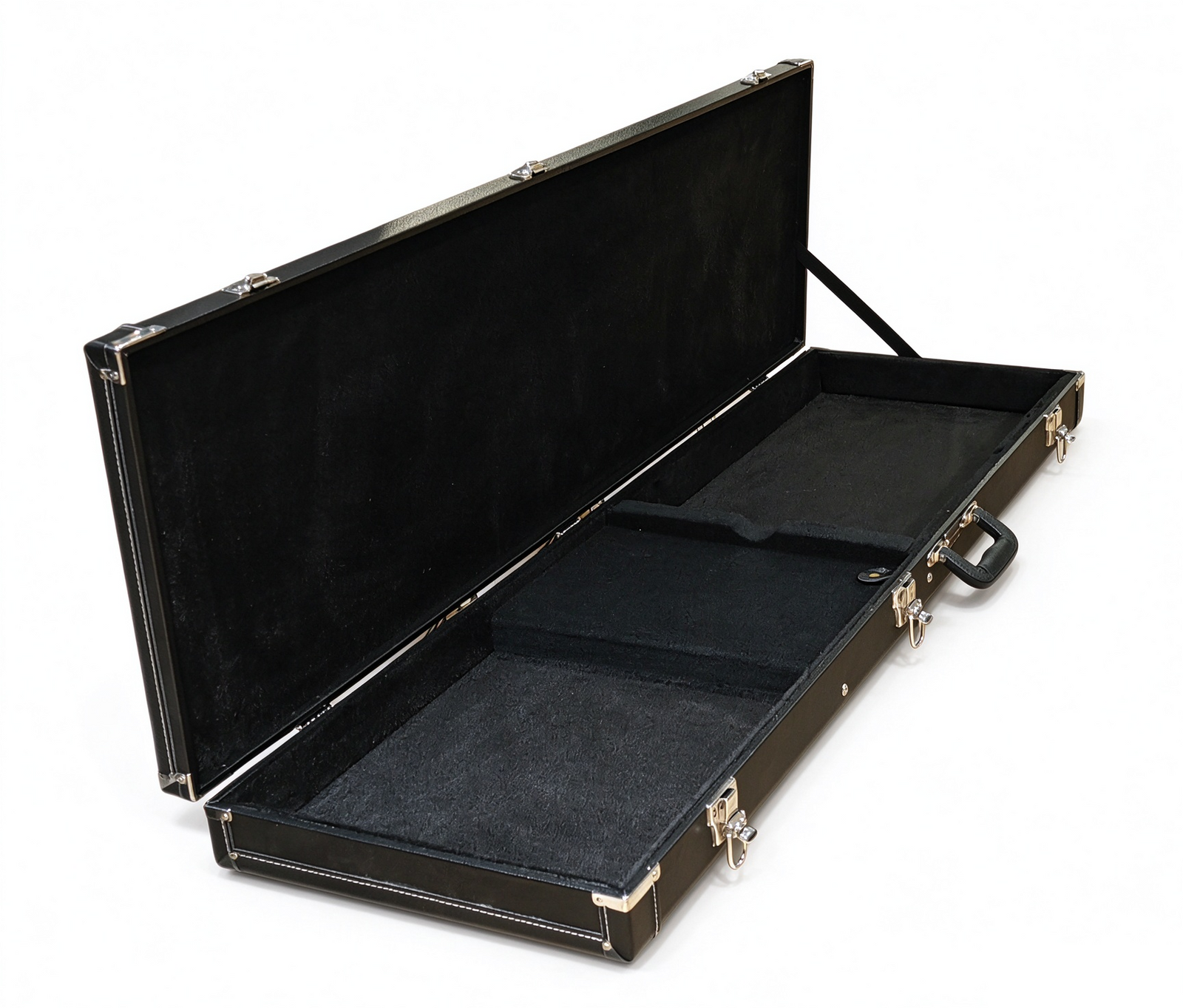 Nameless Electric Bass Guitar Hard Case, Black Vinyl Exterior with Black Velvet Interior