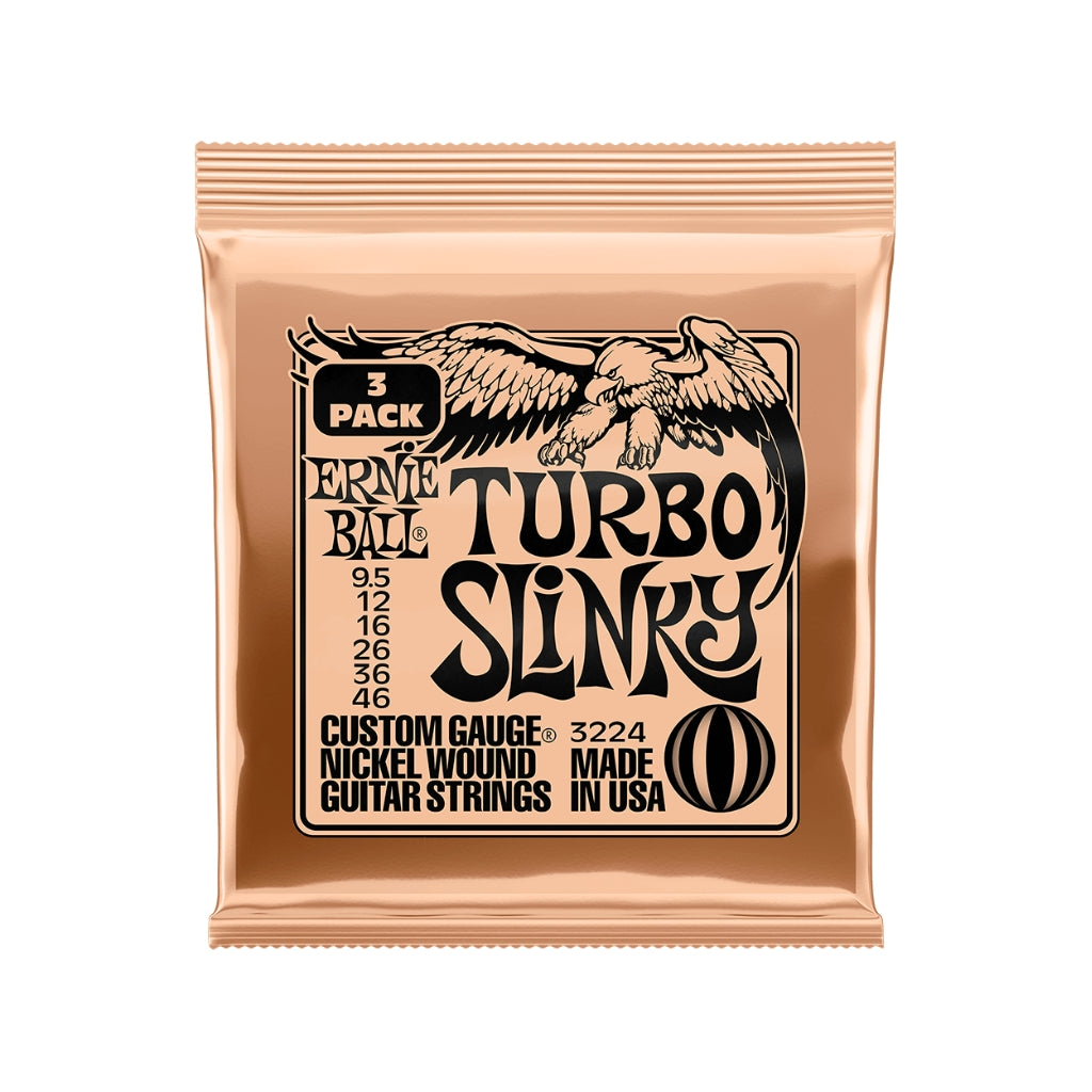 Ernie Ball Turbo Slinky Nickel Wound 9.5-46 Electric Guitar Strings - 3-Pack
