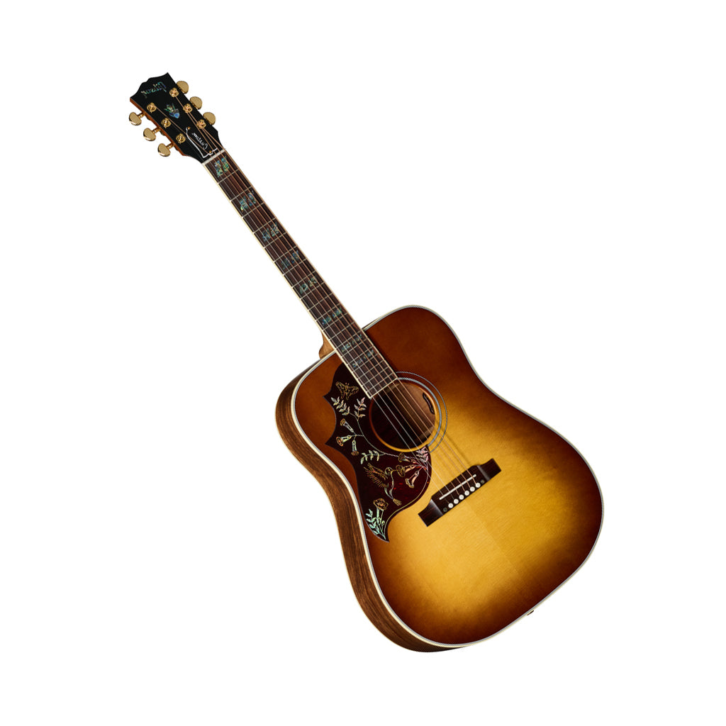 Gibson Hummingbird Elegant Koa Left Handed Acoustic-Electric Guitar - Honey Burst angled