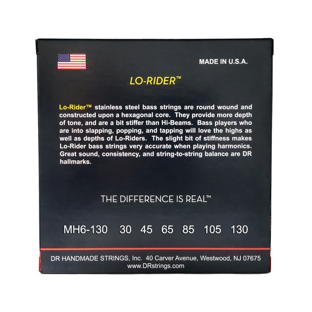 DR - Lo-Rider Stainless Steel 6-string Bass Guitar Strings - Medium to Heavy 30-130
