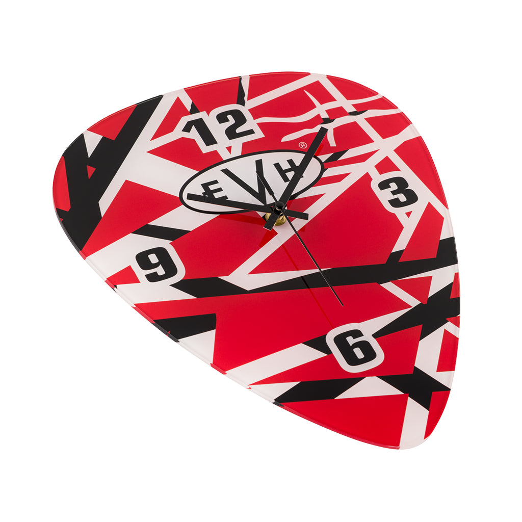 EVH Guitar Pick Shaped Clock - Red/White/Black Stripes
