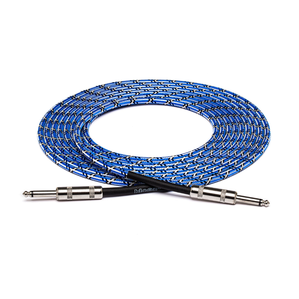 Hosa Technology - Straight to Same - Cloth Guitar Cable 18ft Blue/White/Black