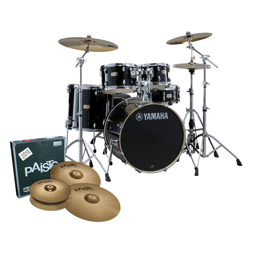 Yamaha - Stage Custom Birch Next Stage Fusion Shell Pack with Hardware and Cymbals - Raven Black
