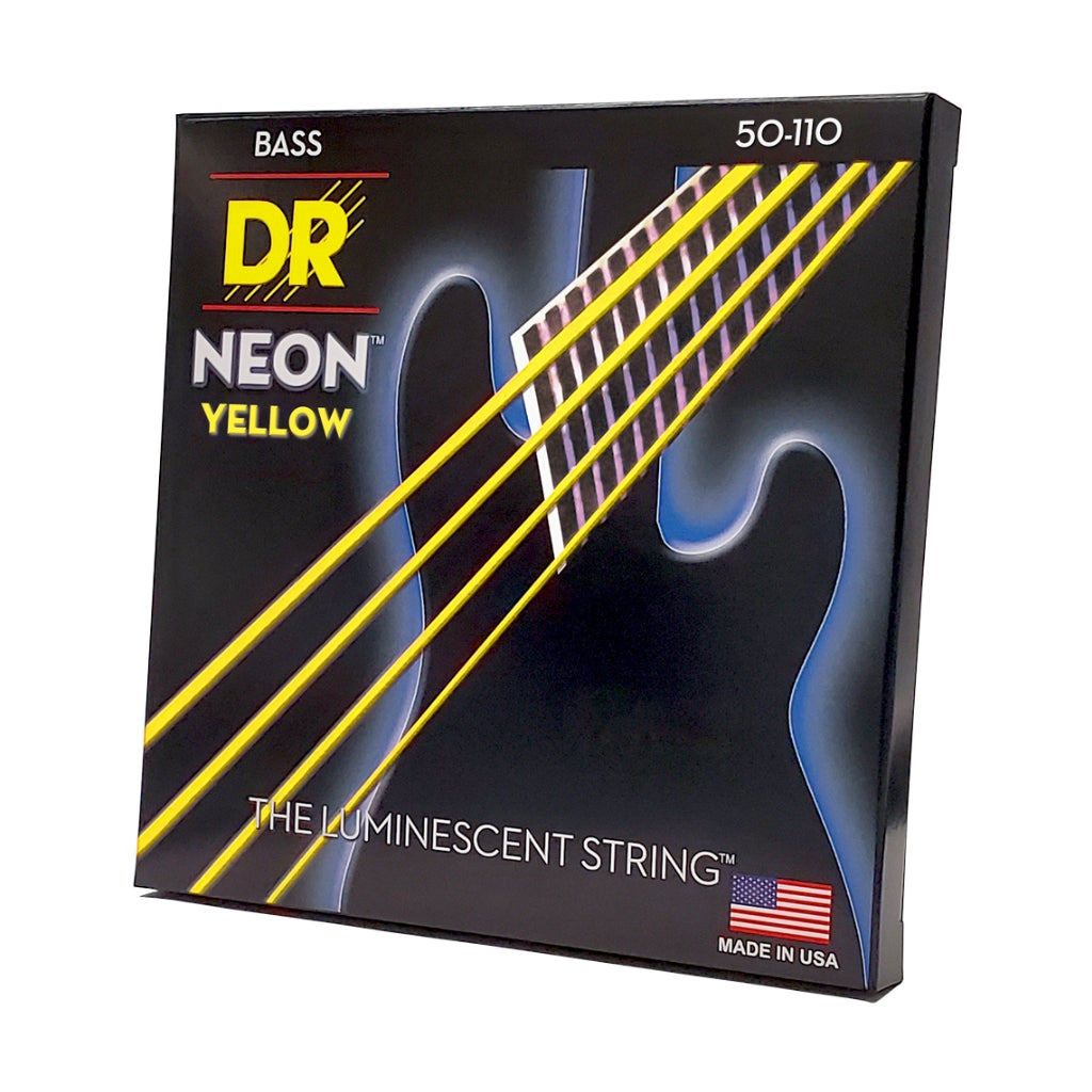 DR Strings - Hi-Def Neon Yellow K3 Coated Bass Guitar Strings - Heavy 50-110