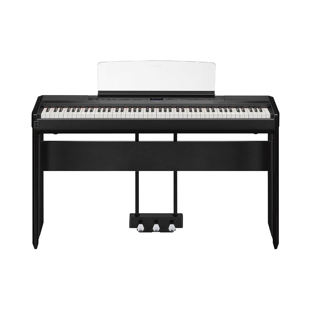 Yamaha P525WH Portable Digital Piano Bundle w/Stand & Pedal - Black