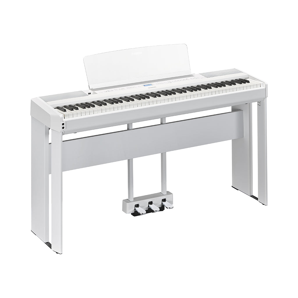 Yamaha P525WH Portable Digital Piano Bundle w/Stand & Pedal - White