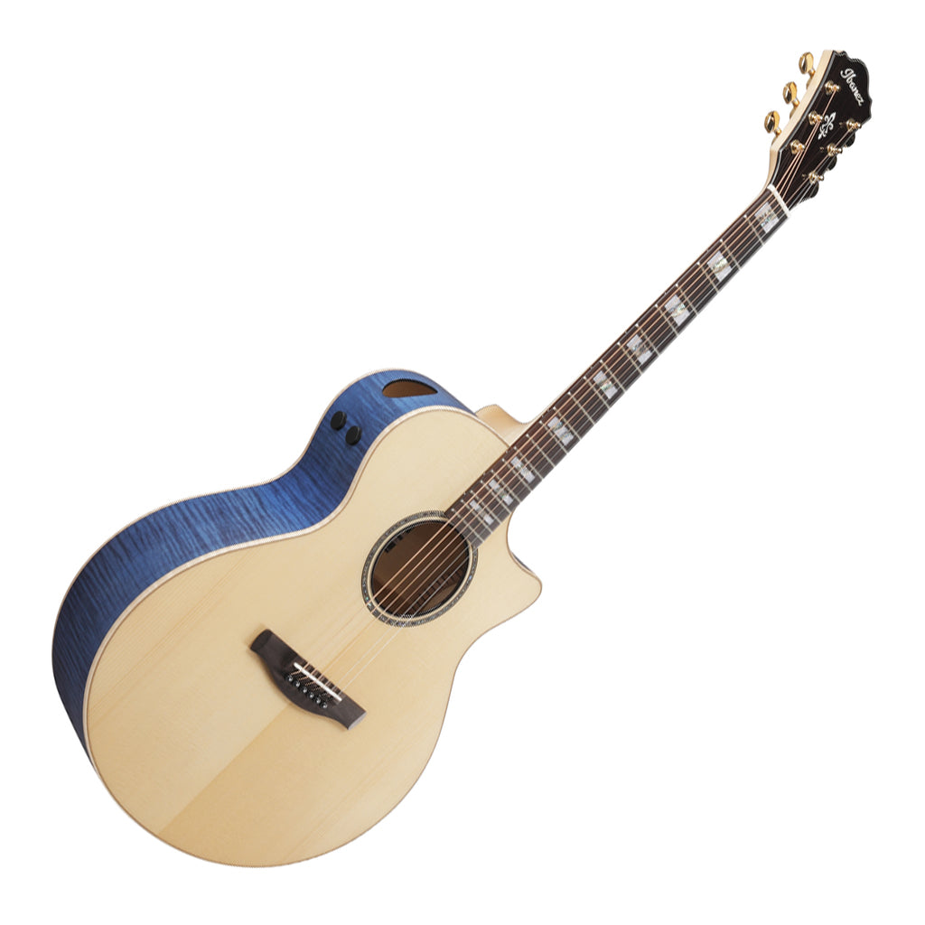 Ibanez AE390NTA Electro Acoustic Guitar Natural High Gloss Top Aqua Blue High Gloss Back and Sides