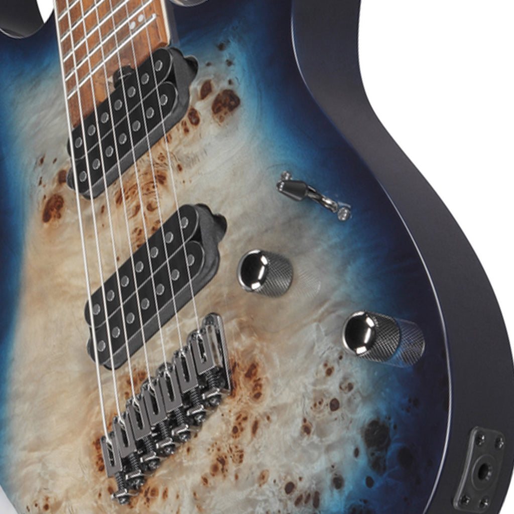 Ibanez RGMS7PB 7 String Electric Guitar with Poplar Burl Top and Jatoba Fretboard Cosmic Blue Star Burst