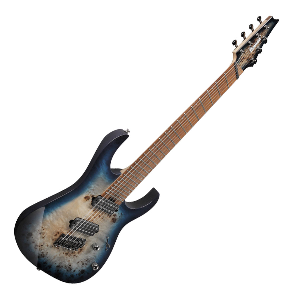 Ibanez RGMS7PB 7 String Electric Guitar with Poplar Burl Top and Jatoba Fretboard Cosmic Blue Star Burst