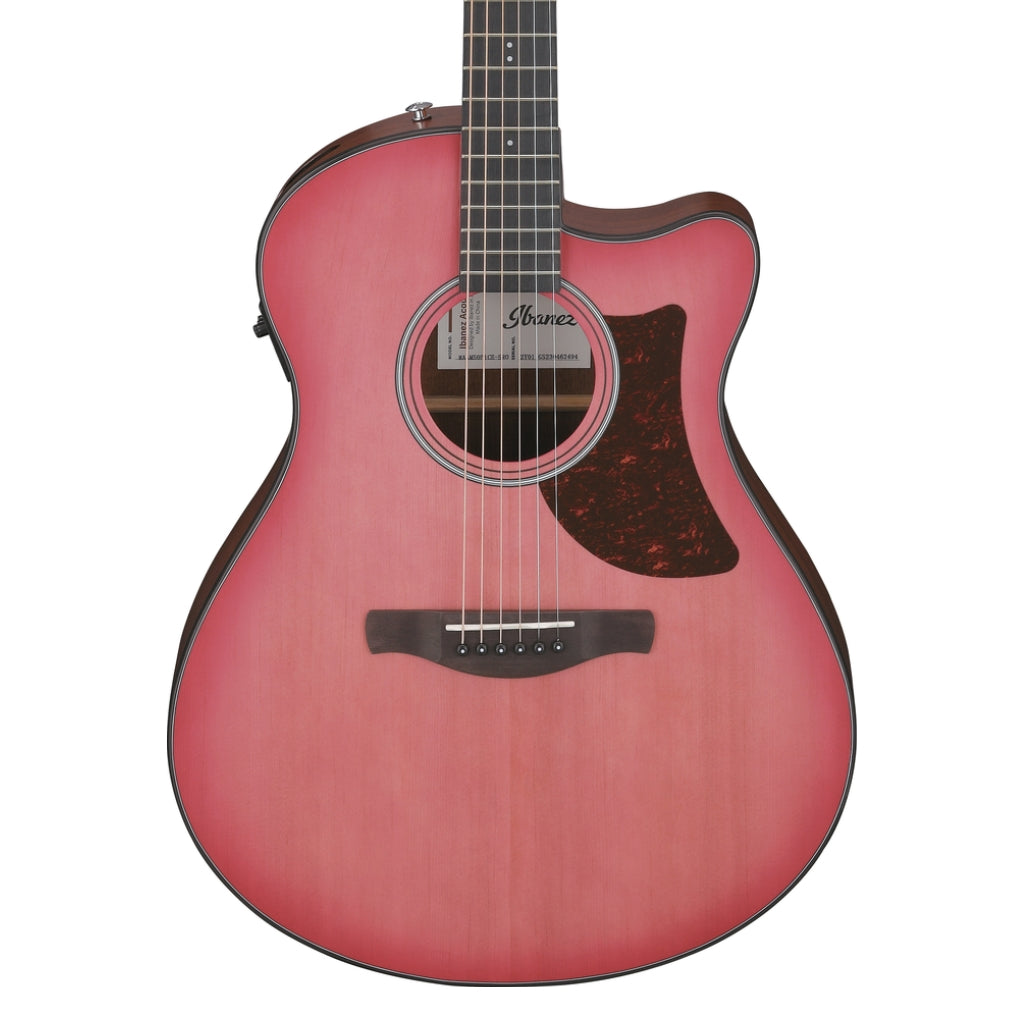 Ibanez - AAM50CE Natural Open Pore Back and Sides Acoustic Guitar - Coral Red Burst Open Pore Top