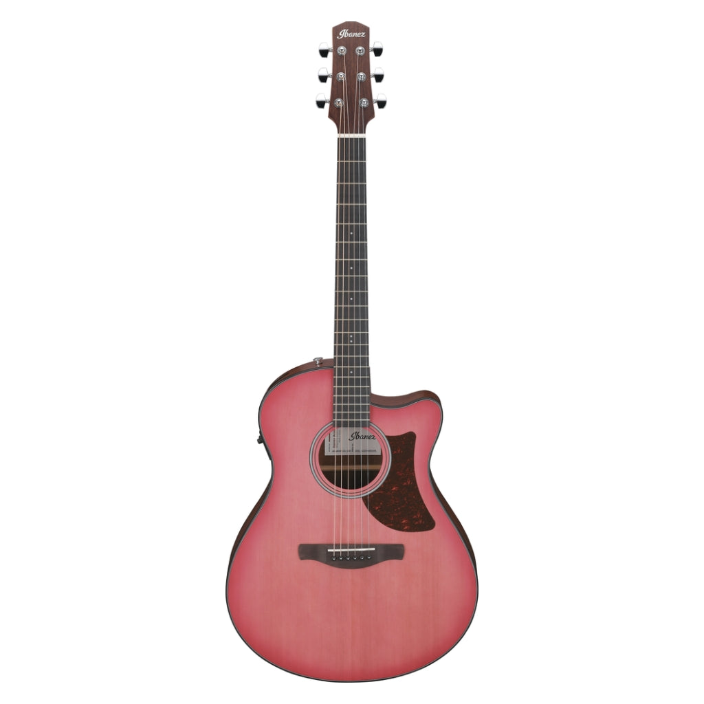 Ibanez - AAM50CE Natural Open Pore Back and Sides Acoustic Guitar - Coral Red Burst Open Pore Top