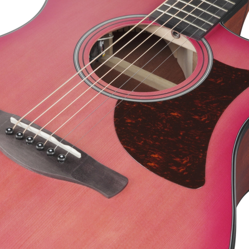 Ibanez - AAM50CE Natural Open Pore Back and Sides Acoustic Guitar - Coral Red Burst Open Pore Top