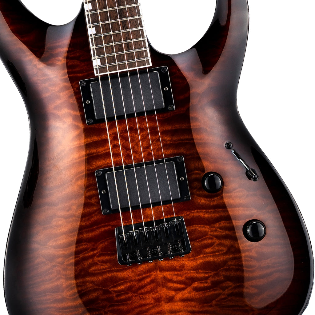ESP LTD - MH-200 Quilted Maple HT Electric Guitar - Dark Brown Sunburst
