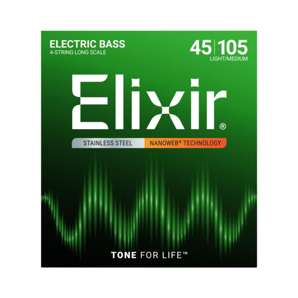 Elixir - Strings Nanoweb Electric Bass Guitar Strings - .045-.105 Light/Medium, Long Scale