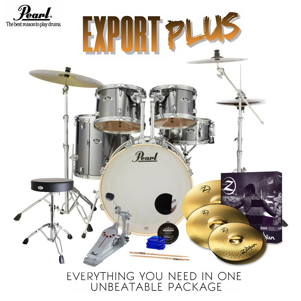 Pearl Export 22" EXX Fusion Plus Drum Kit Package with Zildjian Cymbals & Hardware - Smokey Chrome
