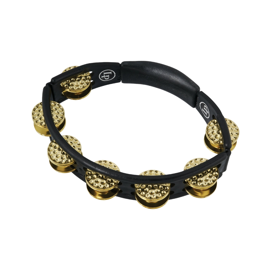 Latin Percussion - Handheld Cyclops Tambourine 10-inch Double-Row Brass Jingles – Black