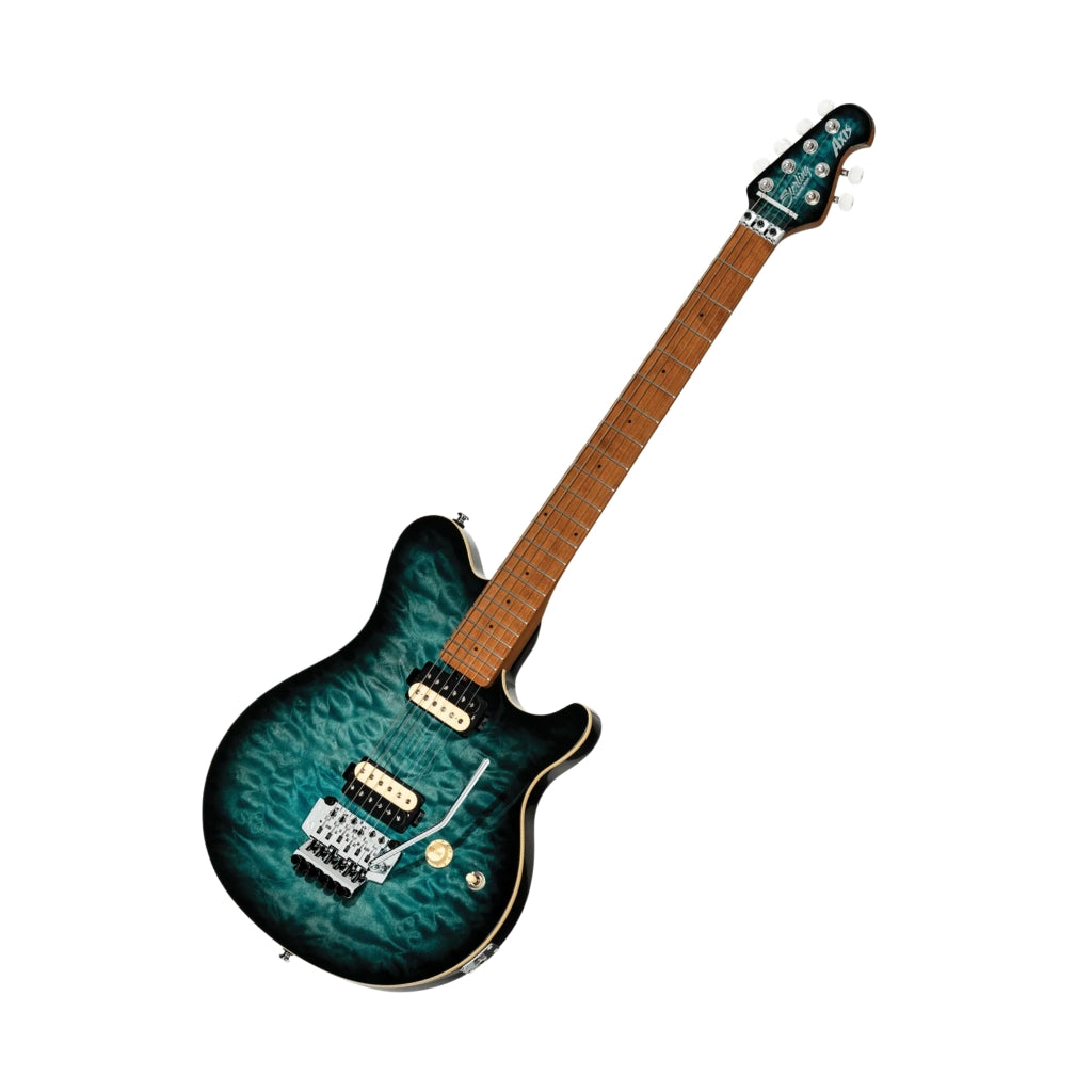 Sterling Axis Quilted Maple Top Electric Guitar - Yucatan Blue angled