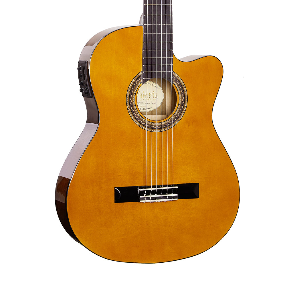 Valencia VC104HTCE Hybrid Neck Thin Body Classical/Electric Guitar - Natural