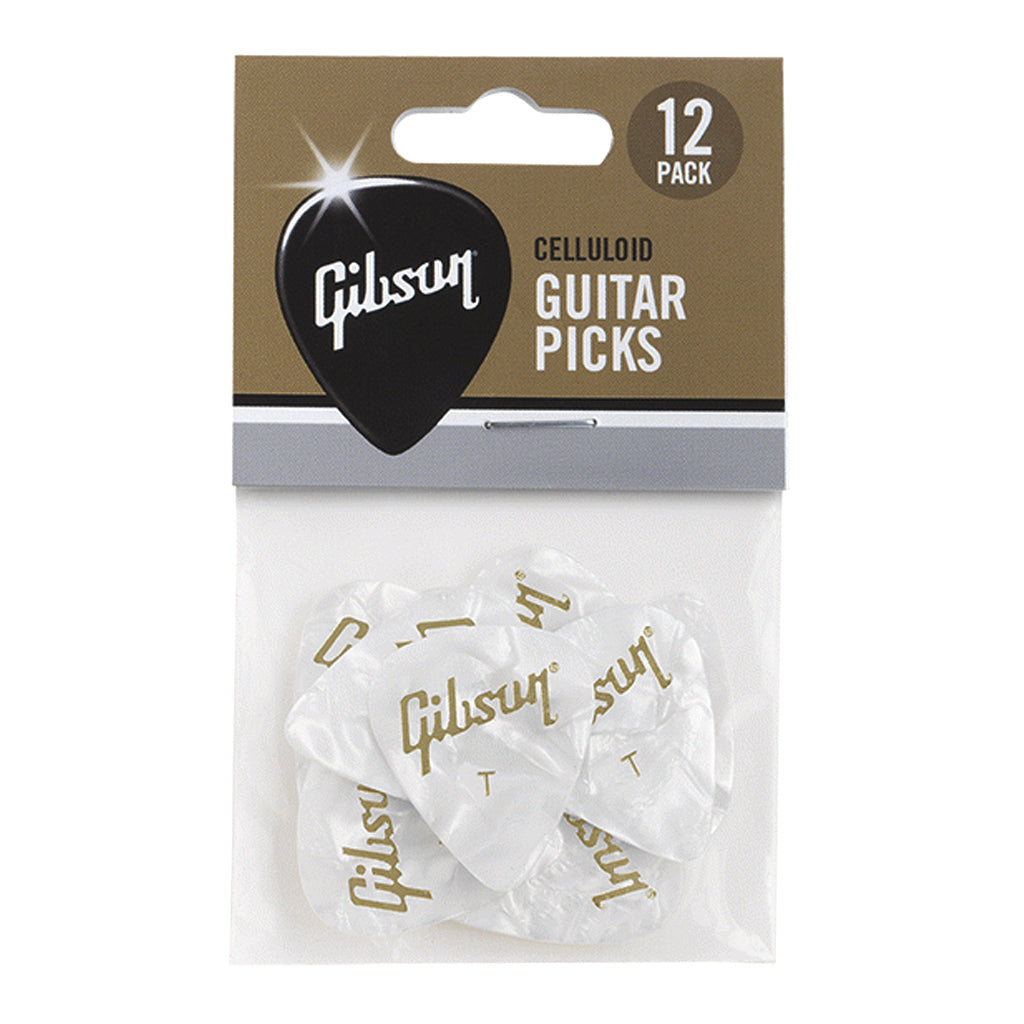 Gibson Pearloid White Picks 12 Pack Thin
