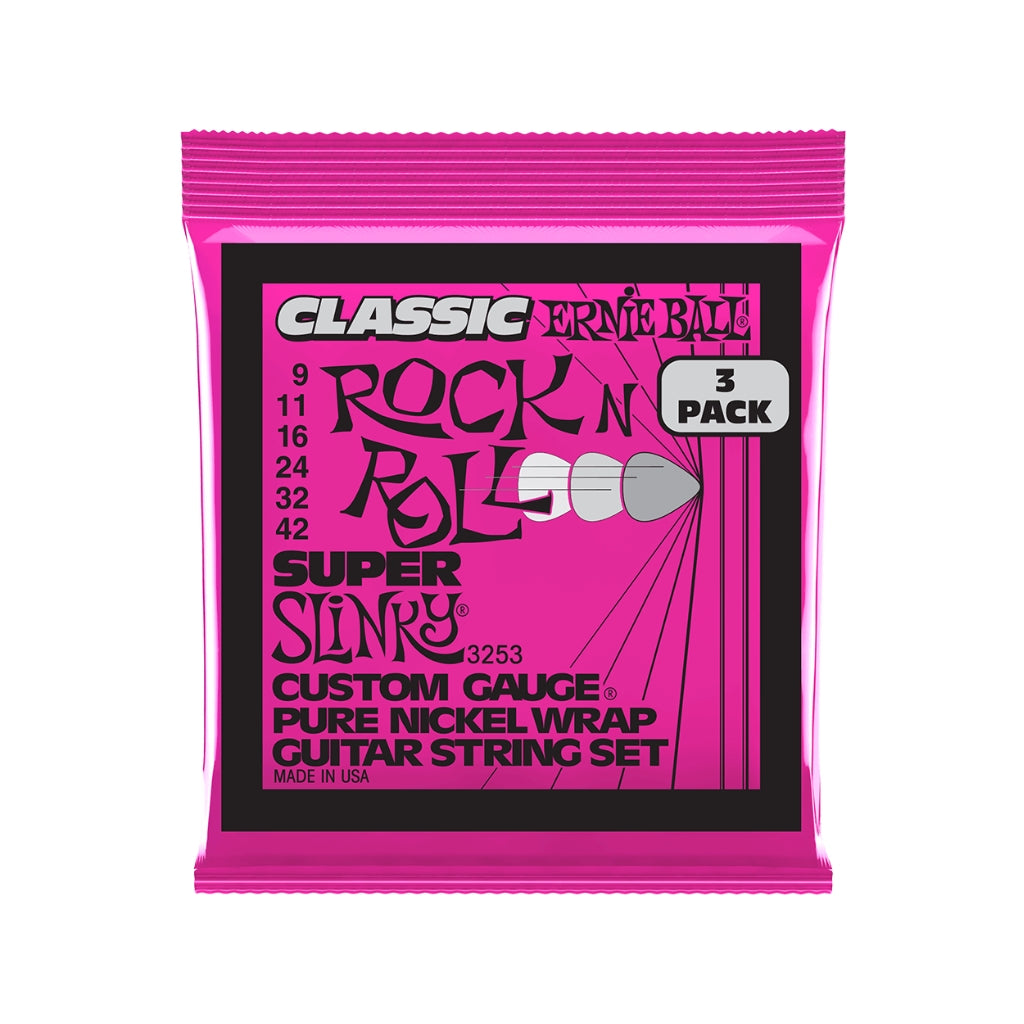 Ernie Ball Super Slinky Classic Rock N Roll Pure Nickel 9-42 Electric Guitar Strings - 3 Pack