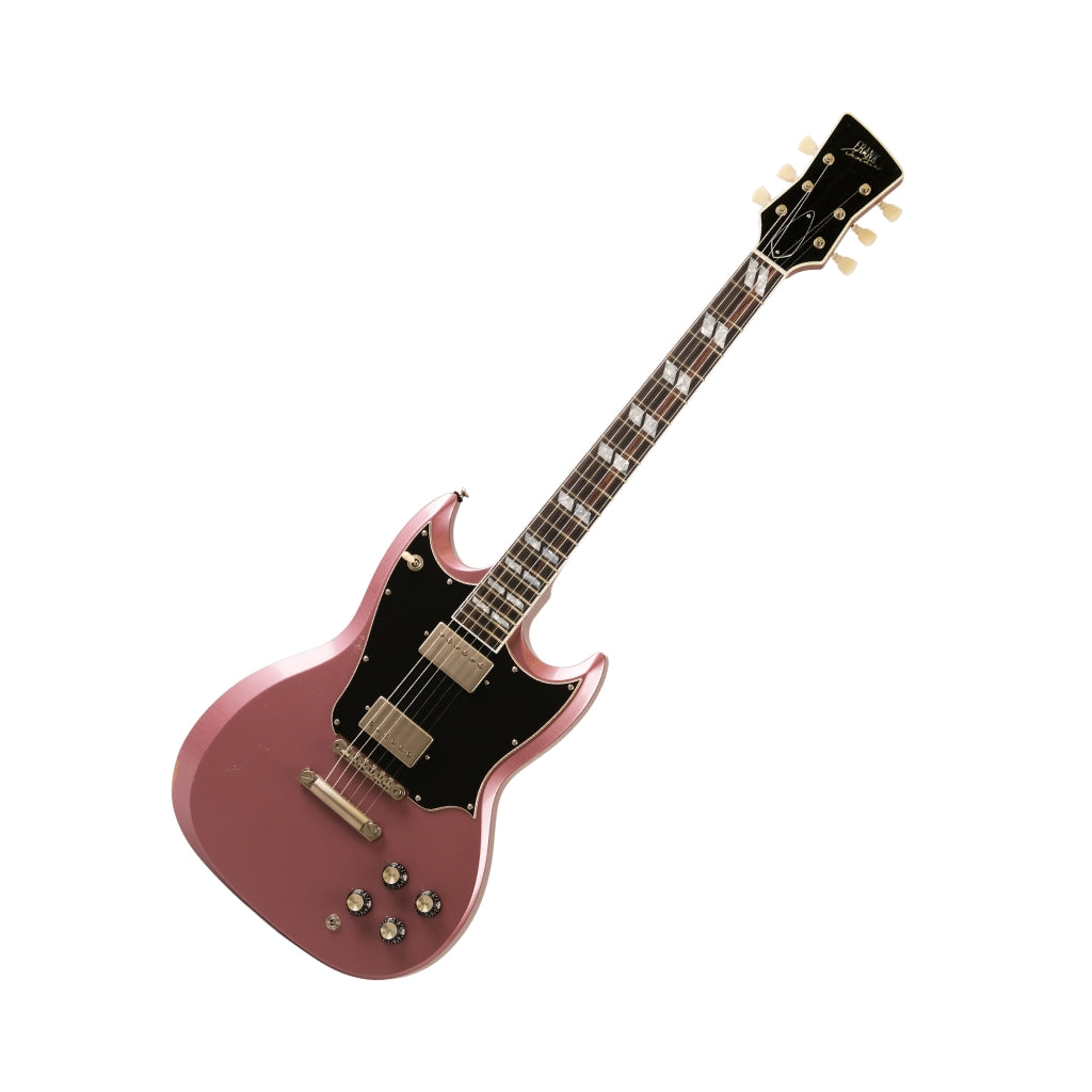 Frank Brothers Radar Deluxe Medium Relic w/Full Guard Electric Guitar - Burgundy Mist angled