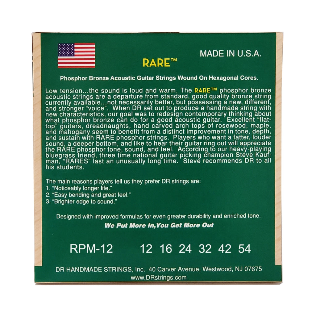 DR - Rare Phosphor Bronze Acoustic Guitar Strings - 3-Pack Light 12-54