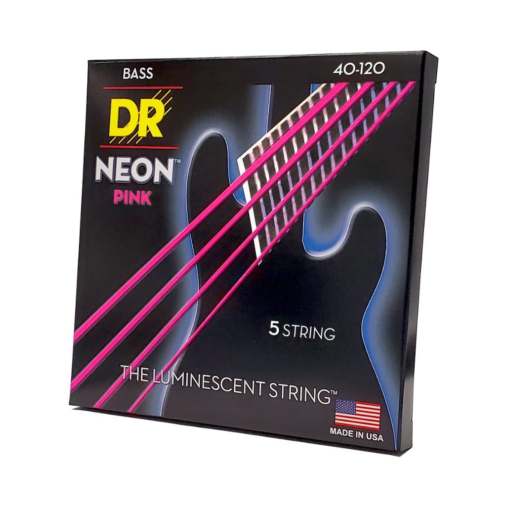 DR Strings - Hi-Def Neon Purple K3 Coated 5-string Bass Guitar Strings - Light 40-120