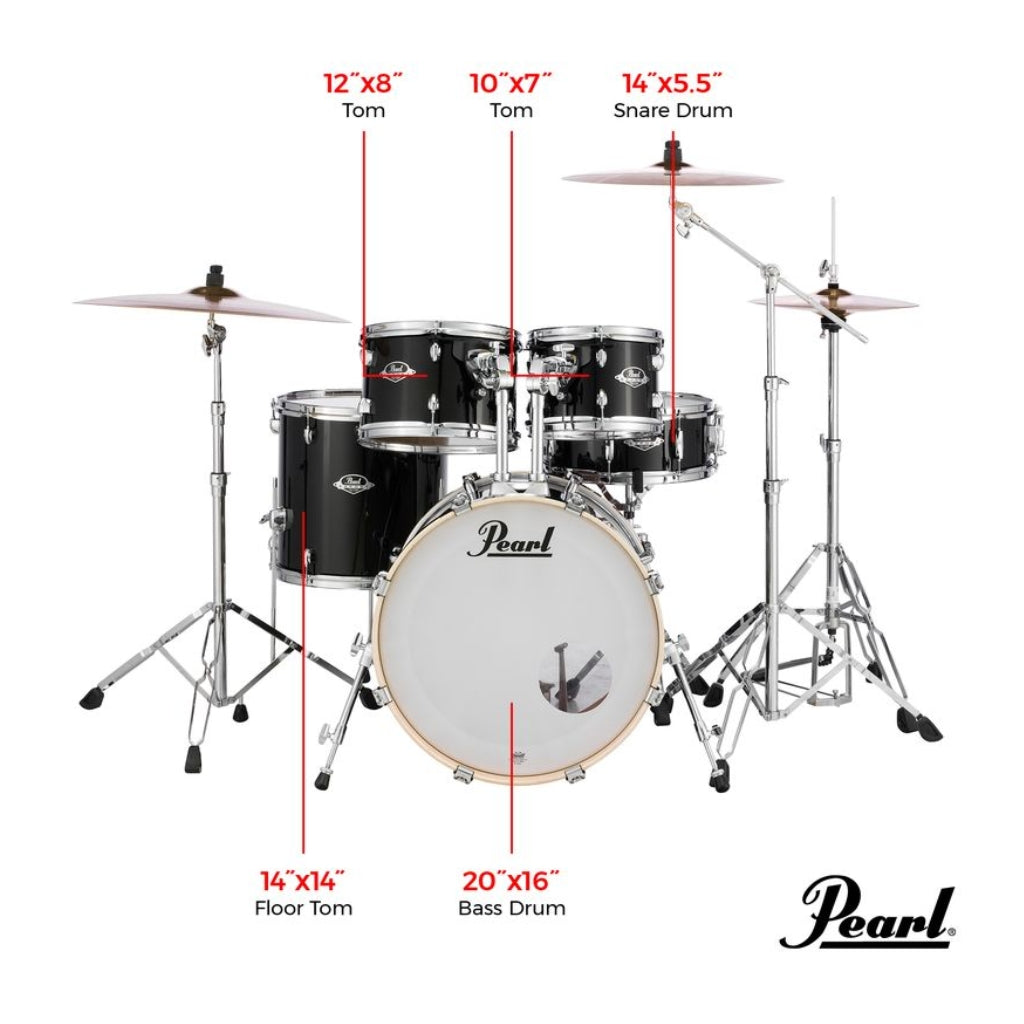 Pearl - Export 20" EXX Fusion Plus - Drum Kit Package with Zildjian Cymbals & Hardware, Jet Black