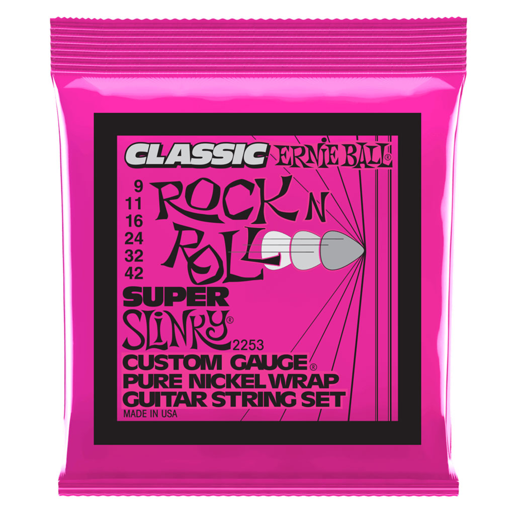 Ernie Ball Super Slinky Classic Rock n Roll Pure Nickel Wrap Electric Guitar Strings 9-42 Gauge