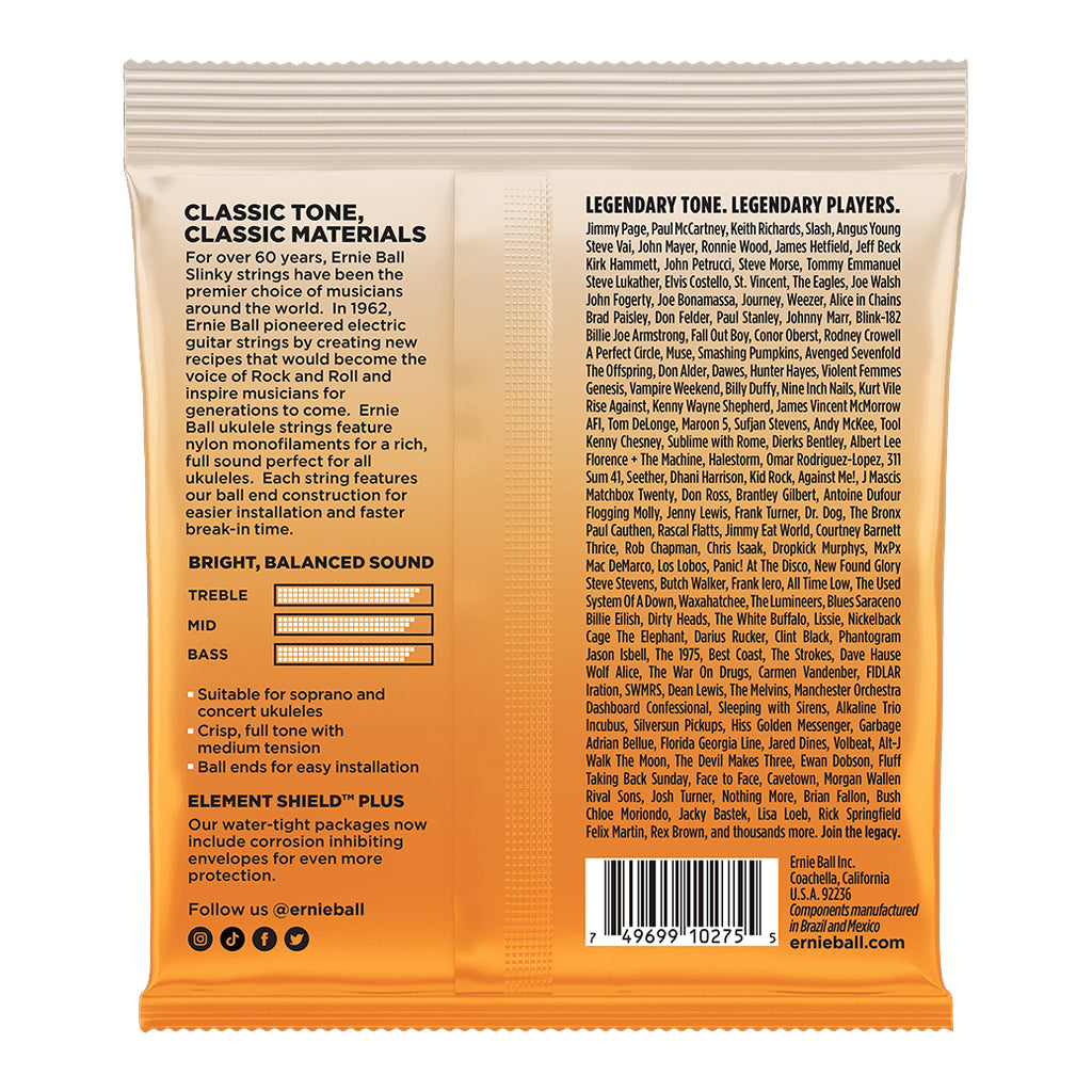 Ernie Ball Concert Soprano Ball End Ukulele Strings Clear Strings P02329