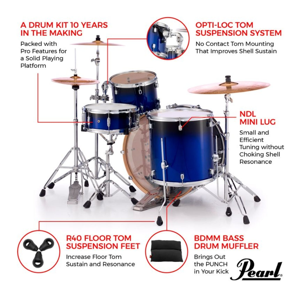 Pearl - DMP925SP/C-216K Decade Maple Fusion Plus 5-Piece Drumkit with 22in Bass Drum - Kobalt Blue Fade