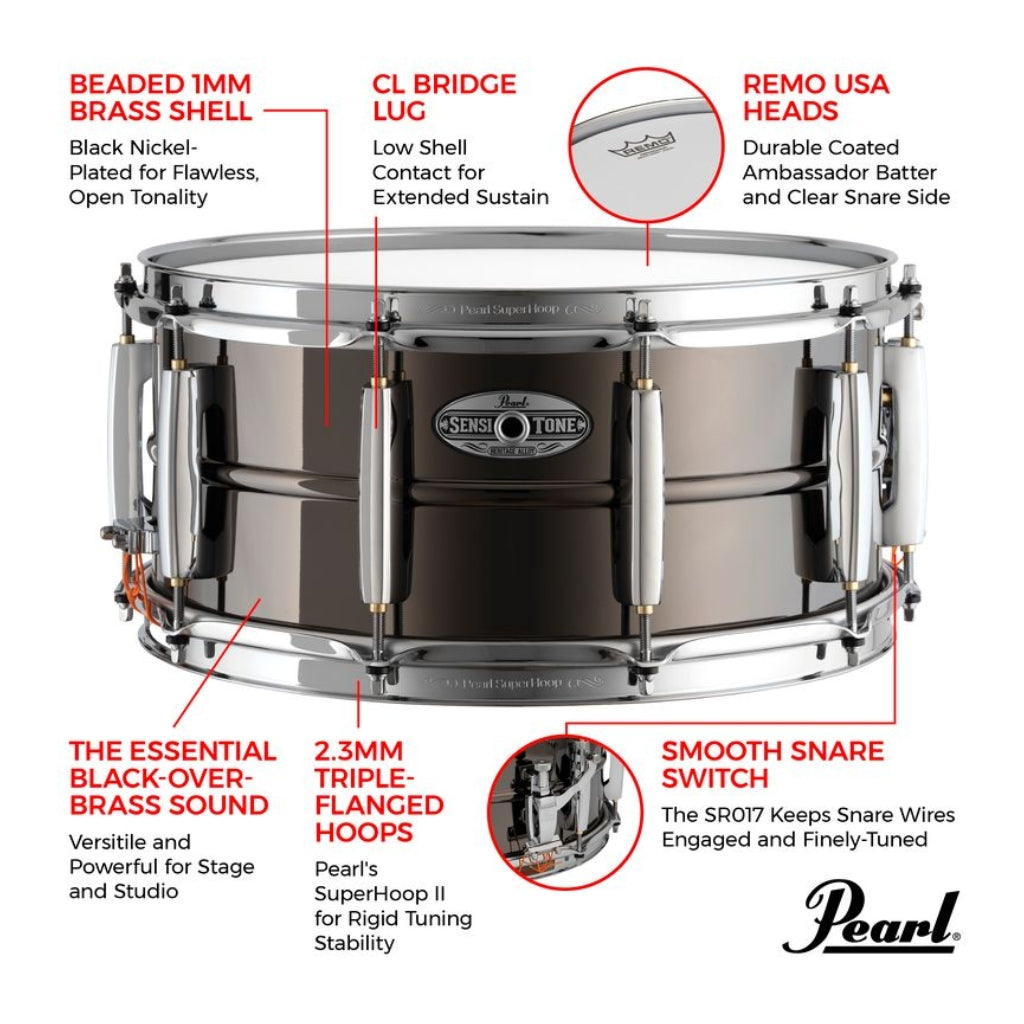 Pearl - Sensitone Heritage Alloy 14"x6.5" - Black Nickel over Brass Snare Drum