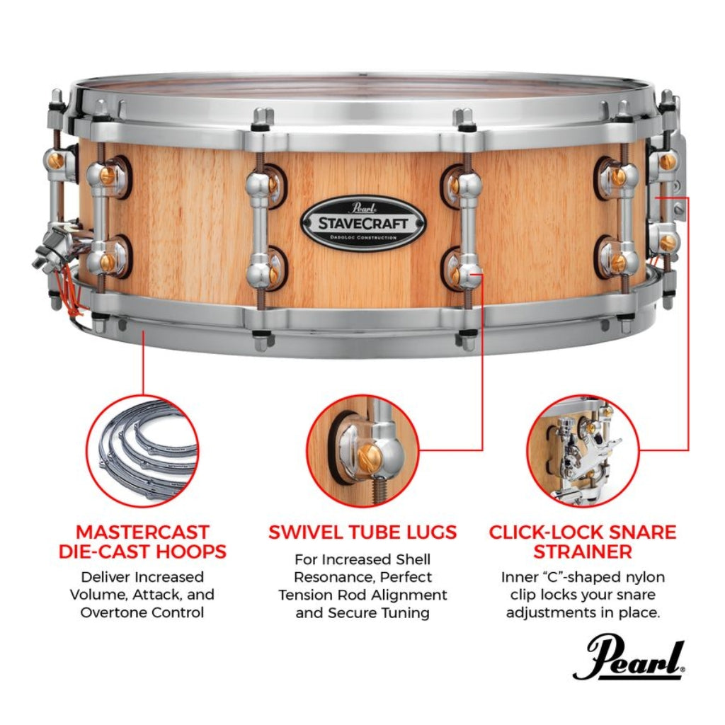 Pearl - 14"x5" StaveCraft Thai Oak with Makha DadoLoc - Snare Drum