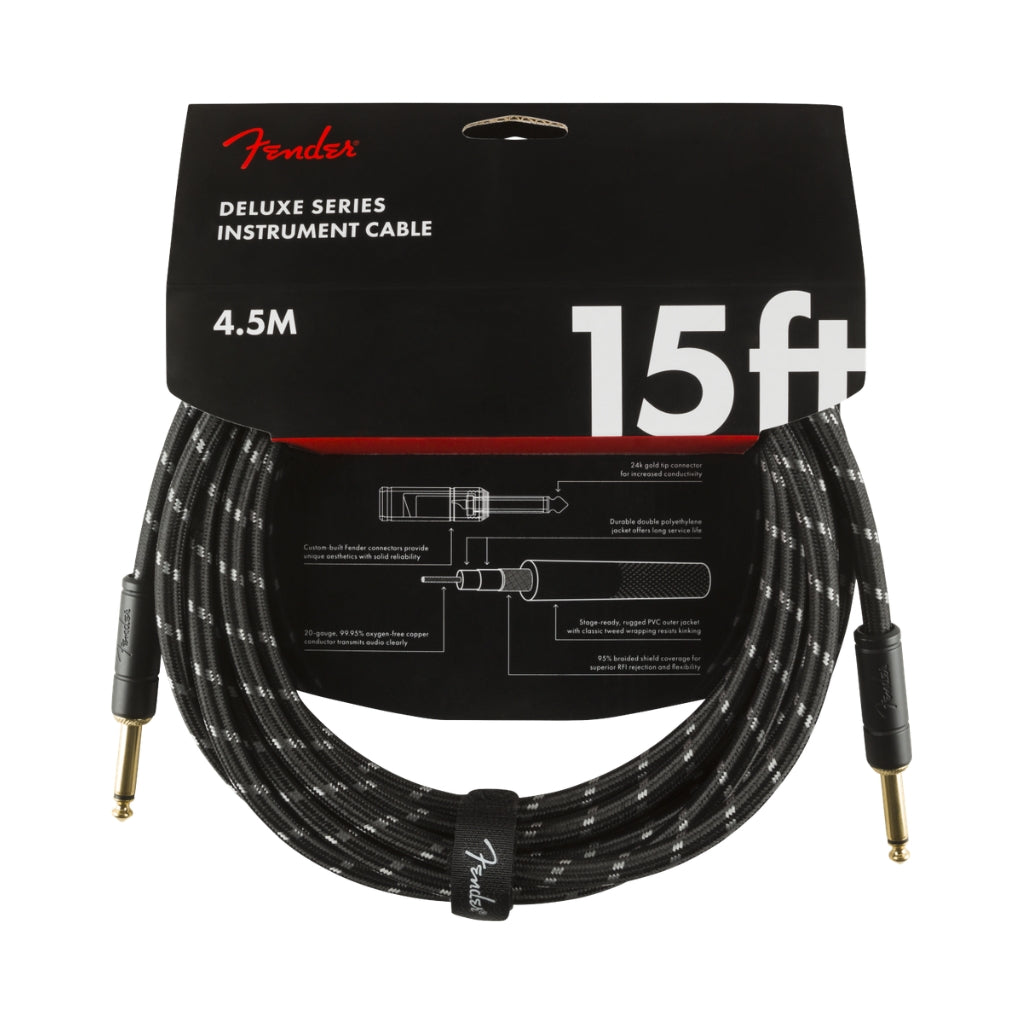 Fender - Deluxe Series Instrument Cable - Straight/Straight, 15', Black Tweed