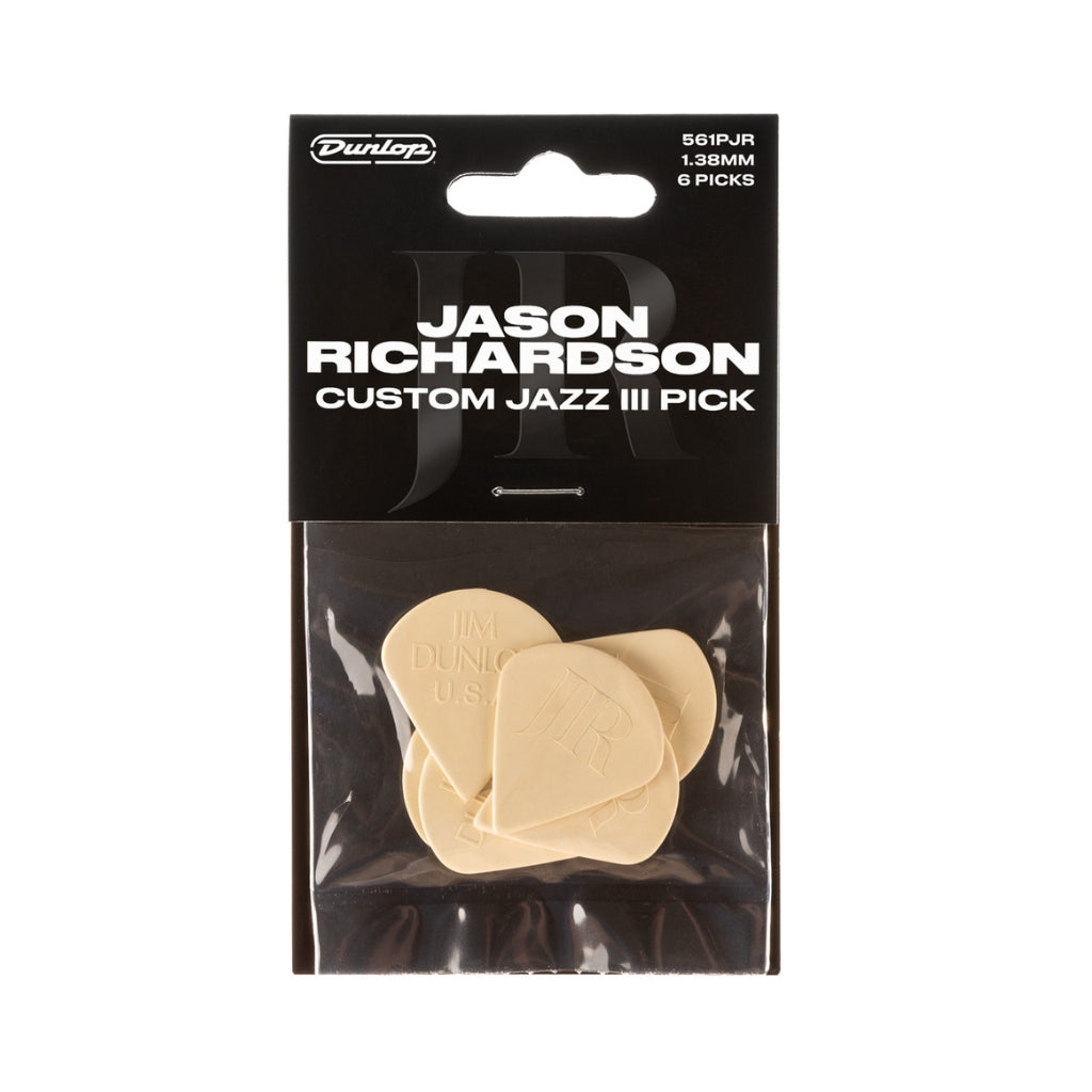 Dunlop - 1.38mm Jason Richardson Custom Jazz III Guitar Pick - Cream, 6pack