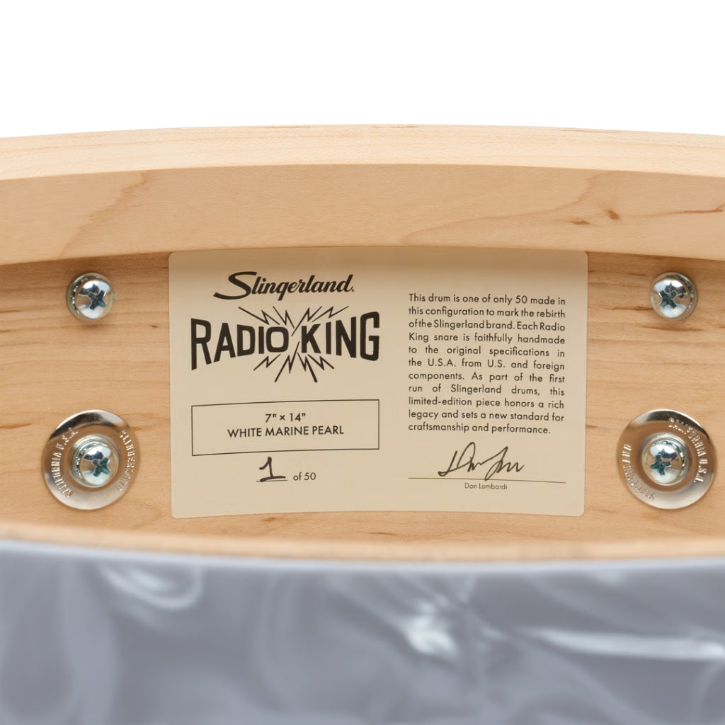 Slingerland Radio King Limited Edition Steam Bent 7" x 14" Snare Drum - White Marine Pearl Wrap