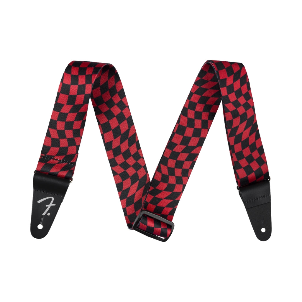 Fender - Wavy Checkerboard Guitar Strap - Red and Black, 2"
