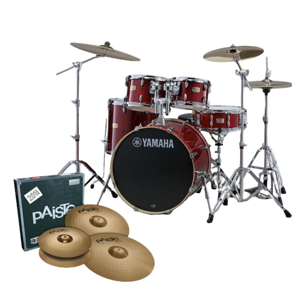Yamaha - Stage Custom Birch Next Stage Fusion Shell Pack with Hardware and Cymbals - Cranberry Red