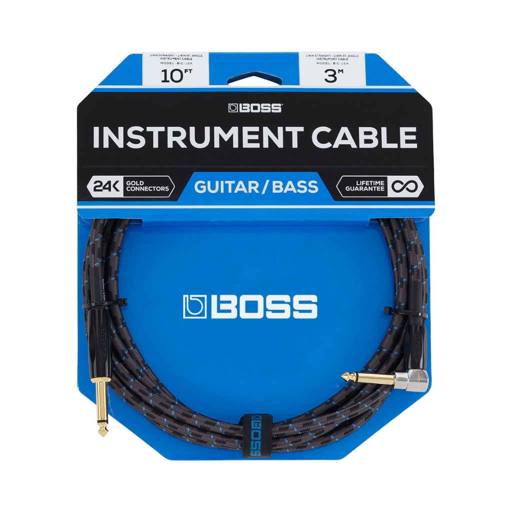 Boss - BIC-10A Straight to Right-Angle 1/4-inch - Instrument Cable 10ft
