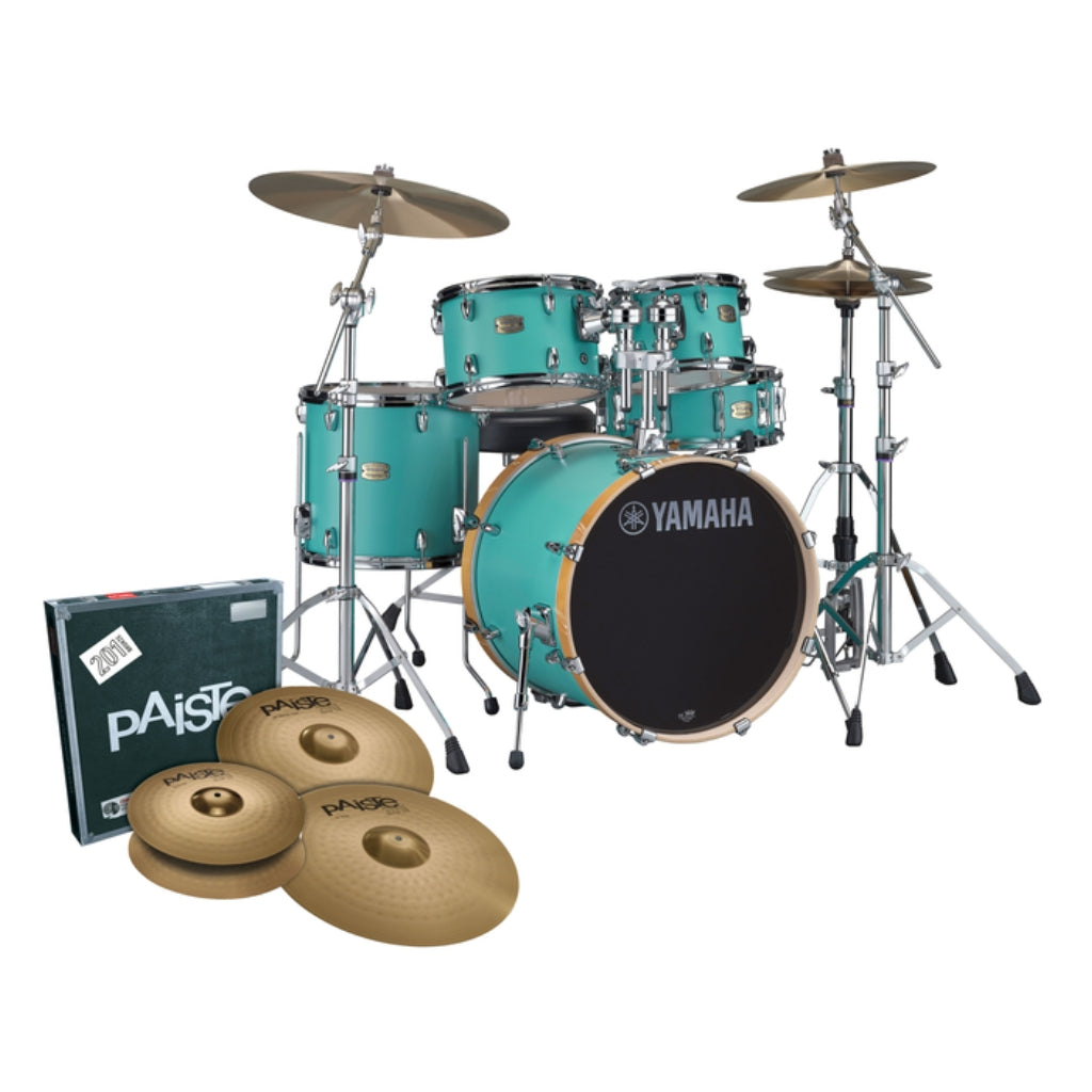 Yamaha - Stage Custom Birch Next Stage Euro Shell Pack with Hardware and Cymbals - Matte Surf Green