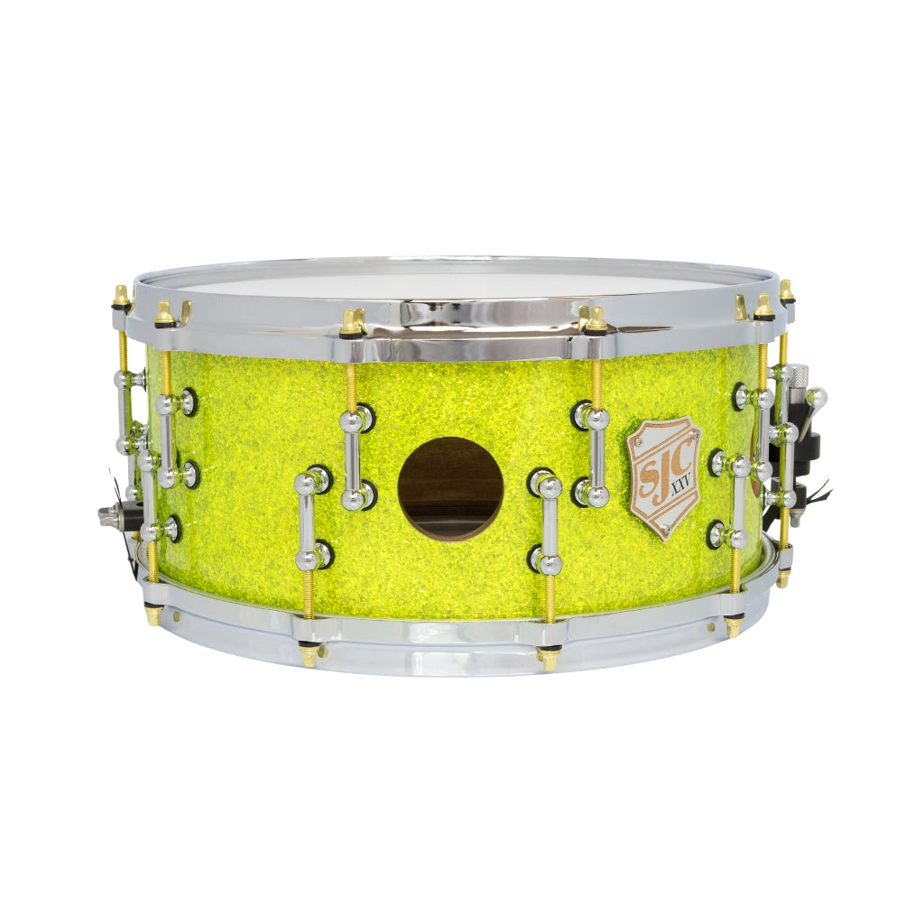 SJC Custom Drums - XXV Anniversary 6.5x14" 25Ply Maple - Lime Glass Glitter